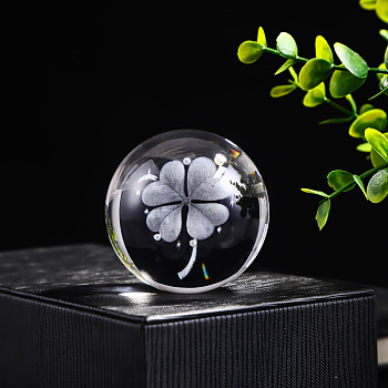 Inner Carving Glass Crystal Ball Diaplay Decoration, Fengshui Home Decor, Clover, 60mm