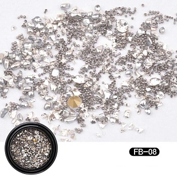 Glass Rhinestone Cabochons, with Micro Beads, Nail Art Decoration Accessories, Mixed Shapes, Gray, about 15g/box