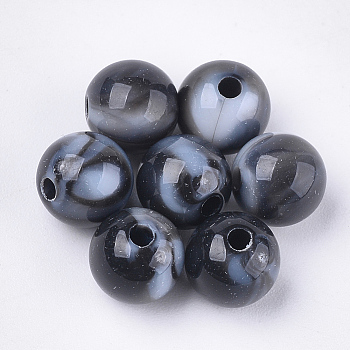 Acrylic Beads, Imitation Gemstone Style, Round, Black, 8x7.5mm, Hole: 1.6mm