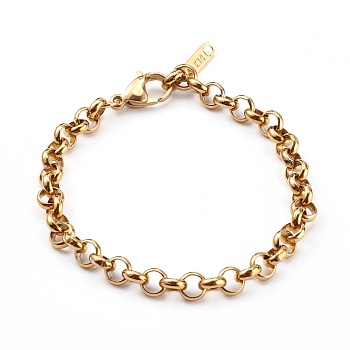 Women's 304 Stainless Steel Rolo Chain Bracelets, with Lobster Claw Clasps, Golden, 8-1/8 inch(20.5cm)