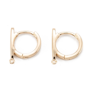 Brass Hoop Earring Findings, with Horizontal Loop, Ring, Real 14K Gold Plated, 17x13.5x2.5mm, Hole: 1mm, Pin: 0.7mm