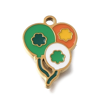 304 Stainless Steel Enamel Pendants, Ion Plating(IP), Golden, Balloon Charms, 15x11x1.4mm, Hole: 1.4mm