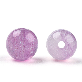 Round Imitation Cat Eye Resin Beads, with Glitter Powder, Orchid, 8mm, Hole: 1.6~1.8mm