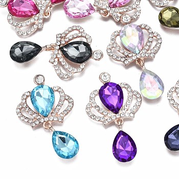 Alloy Cabochons, with Rhinestone, Cadmium Free & Lead Free, Faceted, Rose Gold, Crown, Mixed Color, 52x31.5x6.5mm