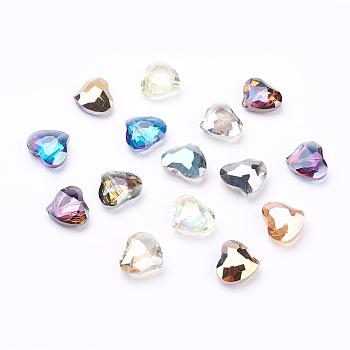Electorplated Glass Beads, Rainbow Plated, Faceted, Heart, Mixed Color, 28x24x10~11mm