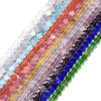 Cat Eye Beads Strands, Star, Mixed Color, 7.5x8x3mm, Hole: 0.9mm, about 53~54Pcs/strand, 14.57~14.76 inch(37~37.5cm)