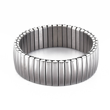 Stainless Steel Rectangle Stackable Stretch Bracelet, Block Tile Wide Wristband for Men Women, Stainless Steel Color, Inner Diameter: 2 inch(5.2cm)