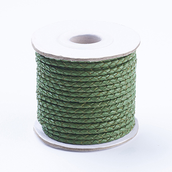 Round Braided Cowhide Cords, Green, 3mm, about 10.93 yards(10m)/roll