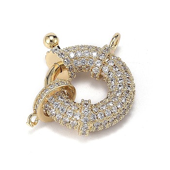 Brass Micro Pave Clear Cubic Zirconia Spring Ring Clasps, with Bail Beads/Tube Bails, Long-Lasting Plated, Real 18K Gold Plated, 25x20x7mm, Hole: 1.2mm