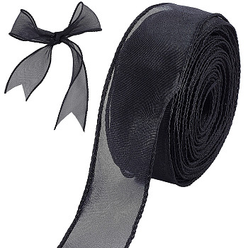 Polyester Ribbon, for Flower Gift Packing or Costume Decoration, Black, 1-5/8 inch(40mm), about 10m/roll