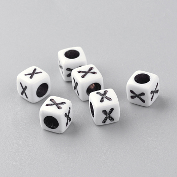 Opaque Acrylic Beads, Horizontal Hole, Letter Style, Cube, Letter.X, 6x6x6mm, Hole: 3mm, about 300pcs/50g