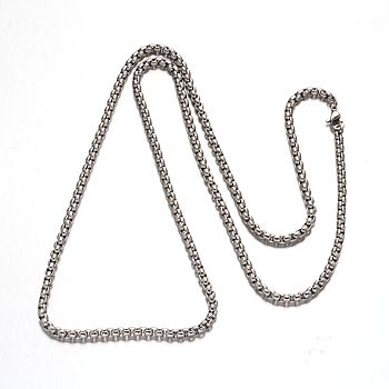 304 Stainless Steel Box Chain Necklaces, Stainless Steel Color, 31.89 inch(81cm)