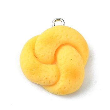 Opaque Resin Imitation Food Pendants, Bread Charms, with Platinum Tone Iron Loops, Yellow, 23.5x20.5x8.5mm, Hole: 1.6mm