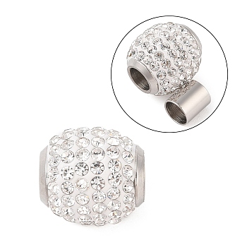 304 Stainless Steel Magnetic Clasps with Glue-in Ends, with Polymer Clay Rhinestone Beads, Oval, Stainless Steel Color, 14x16mm, Hole: 6mm