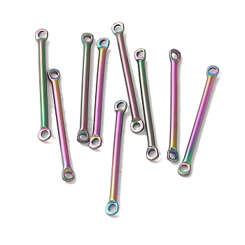 Ion Plating(IP) 304 Stainless Steel Links, Bar Connector Charms, Rainbow Color, 25x2.5x1.5mm, Hole: 1.4mm