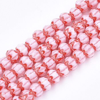 Glass Beads Strands, Faceted, Rondelle with Flower, Red, 7.5~8x5.5mm, Hole: 1~1.5mm, about 74pcs/strand, 16.1 inch