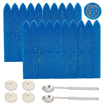 CRASPIRE DIY Scrapbook Kits, Including Candle, Stainless Steel Spoon and Sealing Wax Sticks, Royal Blue, 9x1.1x1.1cm, 20pcs