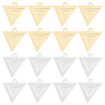 32Pcs 2 Colors 304 Stainless Steel Charms, Laser Cut, Triangle, Golden & Stainless Steel Color, 12x11.5x1.1mm, Hole: 1.4mm, 16pcs/color