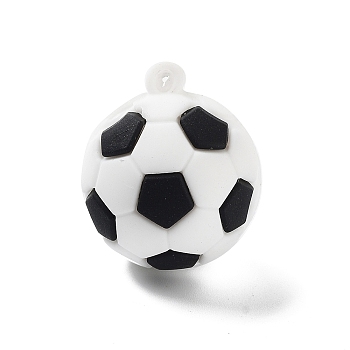 PVC Opaque Plastic Pendants, Football, White, 27x31~32mm, Hole: 3mm