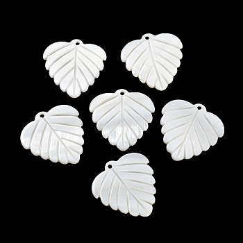 Natural Freshwater Shell Pendants, Leaf Charms, Seashell Color, 27x27x1.5~2mm, Hole: 1.6mm