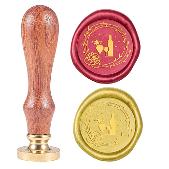 Wax Seal Stamp Set, Sealing Wax Stamp Solid Brass Head,  Wood Handle Retro Brass Stamp Kit Removable, for Envelopes Invitations, Gift Card, Flower Pattern, 83x22mm, Head: 7.5mm, Stamps: 25x14.5mm