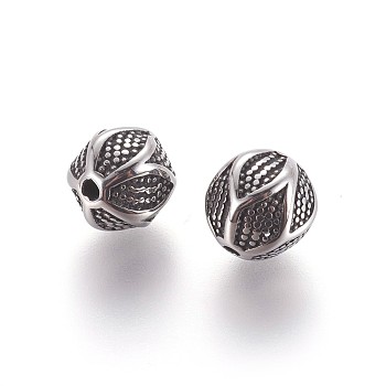 304 Stainless Steel Beads, Rondelle, Antique Silver, 9.5x10mm, Hole: 1.6mm
