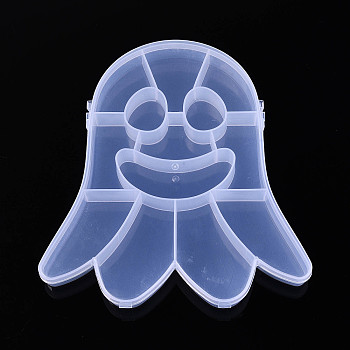 Halloween Ghost 13 Grids Plastic Bead Storage Containers with Hinged Lid, Clear, 17.7x16.9x2.5cm