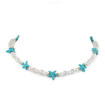 Round Shell Pearl & Synthetic Turquoise Beaded Necklaces, , Dyed, Starfish, 15.67 inch(39.8cm)