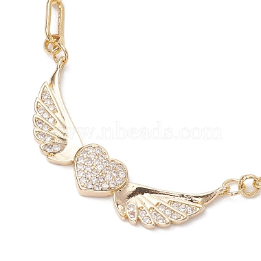 Heart Wings Brass Micro Pave Clear Cubic Zirconia Paperclip Chain Bracelet Sets(BJEW-JB10483)-4