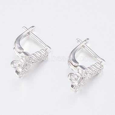 Brass Micro Pave Cubic Zirconia Hoop Earring Findings with Latch Back Closure(ZIRC-K075-37P)-2