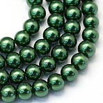 Baking Paint Pearlized Glass Pearl Round Bead Strands, Dark Green, 8~9mm, Hole: 1mm, about 100~105pcs/strand, 31.4 inch(HY-Q330-8mm-75)