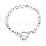 201 Stainless Steel Cable Chain Bracelets for Men Women, with Alloy Toggle Clasps, Stainless Steel Color, 7-1/2 inch(19cm)(BJEW-N036-01P)
