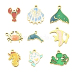 9Pcs 9 Styles 304 Stainless Steel Enamel Pendants, Ion Plating(IP), Ocean Theme, Golden, Mixed Shapes, 9~15x9.5~15x1.5~2mm, Hole: 1~1.6mm, 1pc/style(STAS-CJ0003-25)