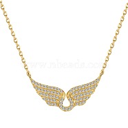 925 Sterling Silver Pendant Necklaces, Micro Pave Clear Cubic Zirconia, Wings, Real 18K Gold Plated, 16.02 inch(40.7cm)(NJEW-L179-15G)