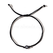 Acrylic Letter Q Adjustable Braided Cord Bracelets for Men, Black(GX4208-17)