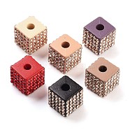 Opaque Resin European Beads, with Rhinestone, Large Hole Beads, Cube, Mixed Color, 13x13x13mm, Hole: 4mm(RESI-M038-06)