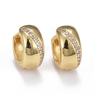 Brass Micro Pave Clear Cubic Zirconia Huggie Hoop Earrings, Long-Lasting Plated, Ring, Real 18K Gold Plated, 12x5.5mm, Pin: 0.9mm(EJEW-K083-32G)