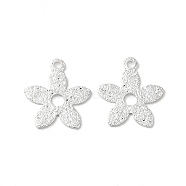 Brass Charms, 5-Petal Flower Charms, 925 Sterling Silver Plated, 11x10x0.6mm, Hole: 1mm(KK-P259-31S)