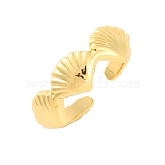 Shell Shape Brass Open Cuff Rings, for Women, Lead Free & Cadmium Free, Real 18K Gold Plated, 8mm, Adjustable(RJEW-U009-07G)