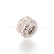 Brass Micro Pave Cubic Zirconia Beads, Column, Platinum, 9x6.5mm, Hole: 4mm(ZIRC-S053-YS013-2)