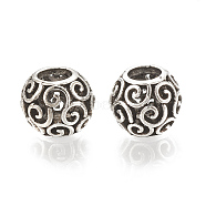 Alloy European Beads, Large Hole Beads, Hollow, Rondelle, Antique Silver, 11.5x9.5mm, Hole: 5mm(X-MPDL-S066-038)