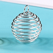 Iron Bead Cage Pendants, for Chime Ball Pendant Necklaces Making, Hollow, Round Charm, Silver, 30x25mm(BECA-PW0002-05B-S)