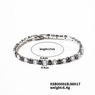 Brass Rhinestone Cup Chains Bracelet for Elegant Women with Subtle Luxury Feel, Jet, Platinum, 6-3/4 inch(17cm)(SE6435-7)