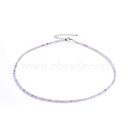 Natural Gemstone Beaded Necklaces, with Brass Findings, Round, Faceted, Platinum, 16 inch(40cm), beads: 2.5mm(NJEW-F245-A09)