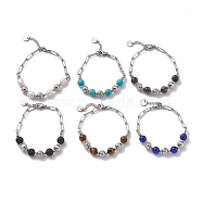 Round Mixed Stone Beaded Bracelet for Girl Women, Stainless Steel Color, 7-1/2~7-5/8 inch(19~19.5cm)(BJEW-F418-06)