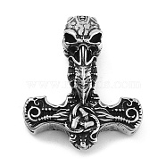 Viking 304 Stainless Steel Pendants, Skull Mjolnir Thor Hammer Charm, Antique Silver, 44x36x13mm, Hole: 6.5mm(STAS-N105-01H-AS)