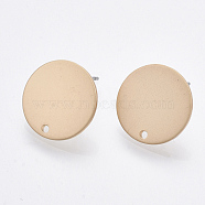 Smooth Surface Iron Stud Earring Findings, Raw(Unplated) Pins, Cadmium Free & Lead Free, Flat Round, Matte Gold Color, 15mm, Hole: 1.4mm, Pin: 0.7mm(IFIN-T012-94B-RS)
