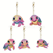 DIY Tortoise Pendant Keychain Diamond Painting Kits, with Resin Rhinestones, Diamond Sticky Pen, Tray Plate and Glue Clay, Mixed Color, 70x70mm, 5pcs/set(WG14979-01)