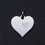 Valentine's Day 201 Stainless Steel Charms, with Jump Rings, Heart, Stainless Steel Color, 13x13x1mm, Hole: 3mm(STAS-T049-T678-1)