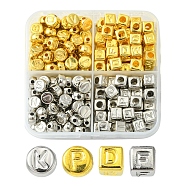 CCB Plastic Beads, Horizontal Hole, Flat Round/Cube with Letter, Platinum & Golden, 6~7x6~7x4~6mm, Hole: 1.4~3mm, 244pcs/box(CCB-YW0001-11B)